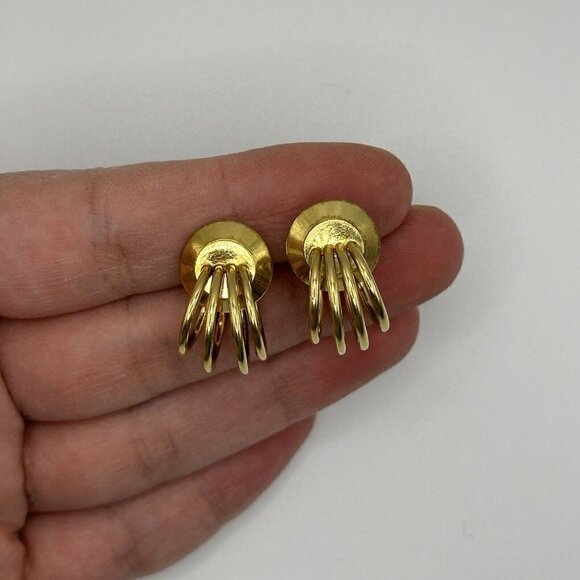 Vintage 1/20 12kt Fill Modernist Multi Hoop Screwback Earrings Signed Classic - Picture 2 of 11